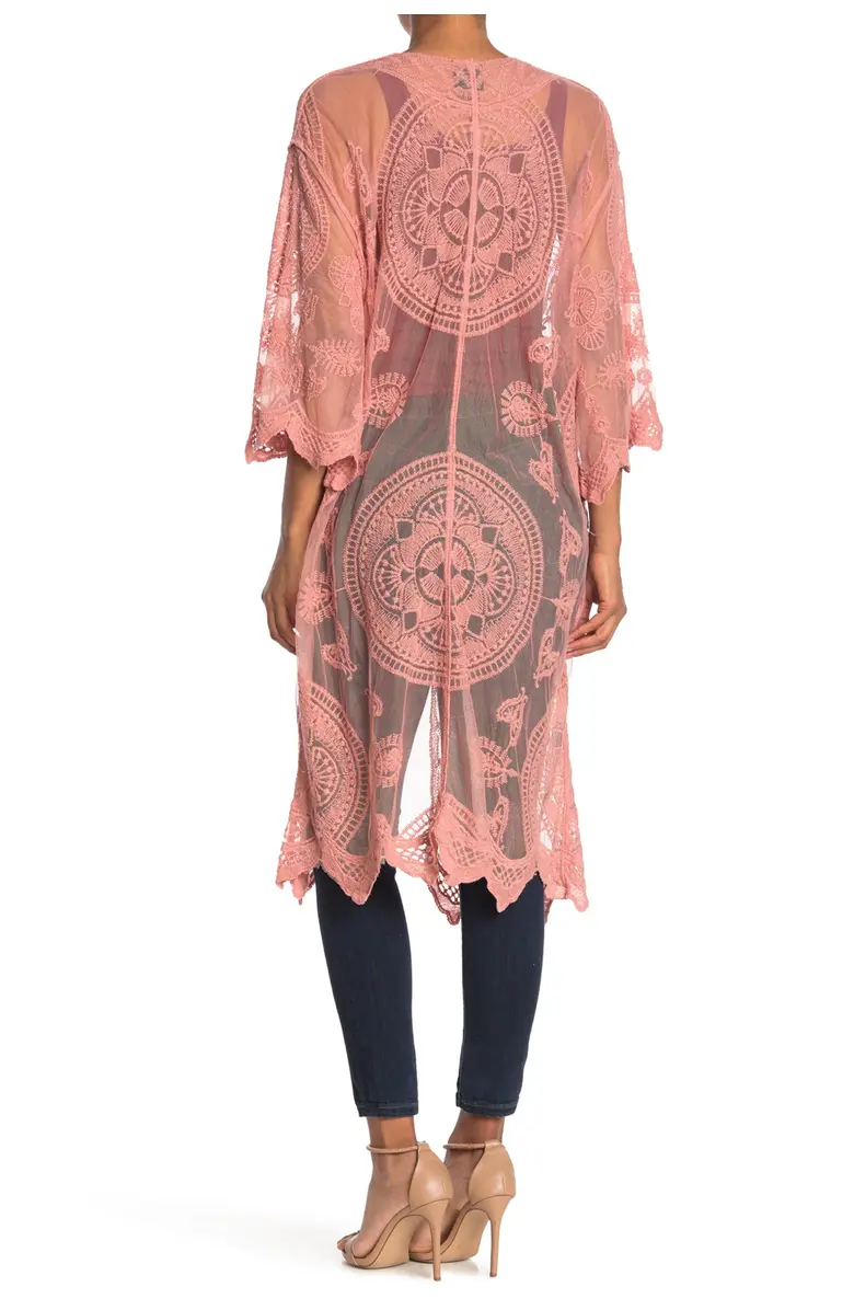 426 Crochet Trim Tie Front Duster