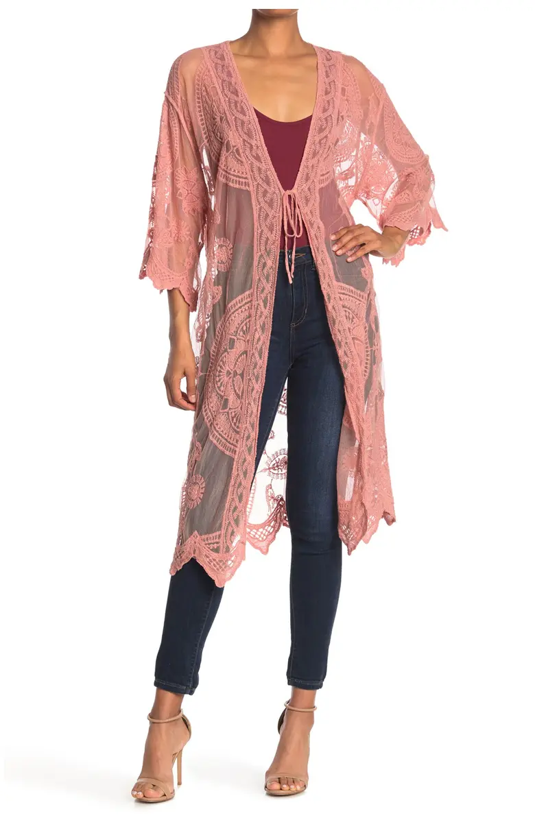 426 Crochet Trim Tie Front Duster