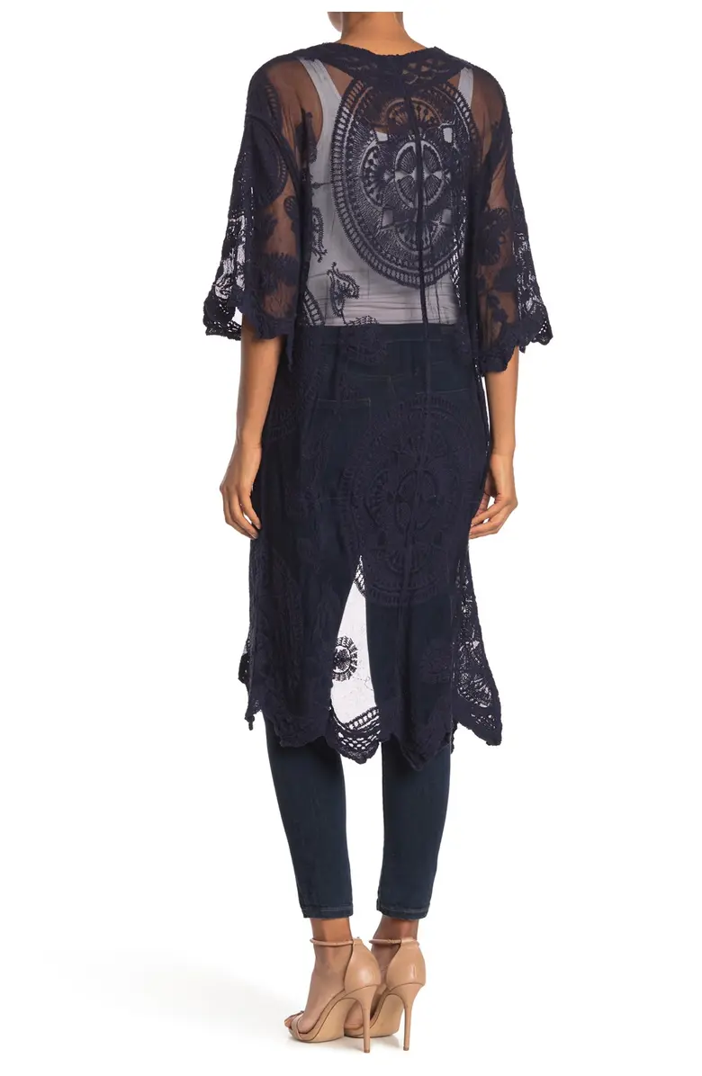 426 Crochet Trim Tie Front Duster