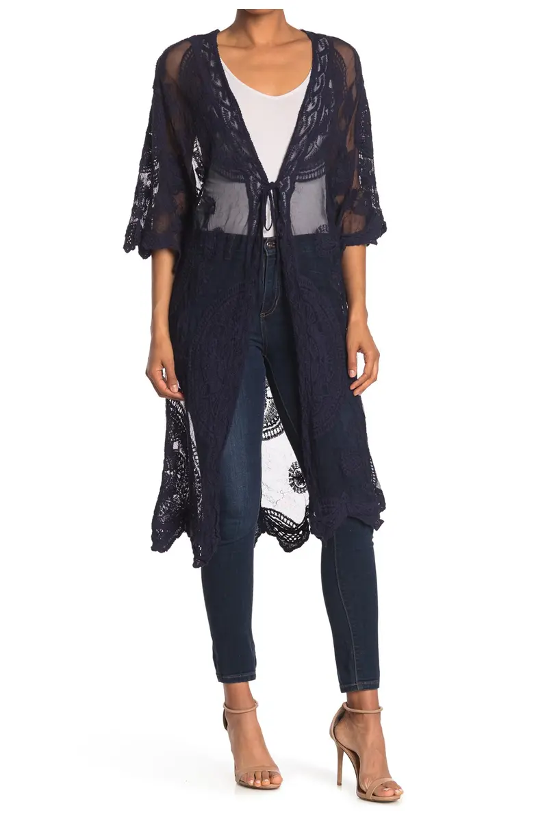 426 Crochet Trim Tie Front Duster
