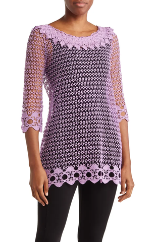FG7226 Mixed Media Crochet Lace Top