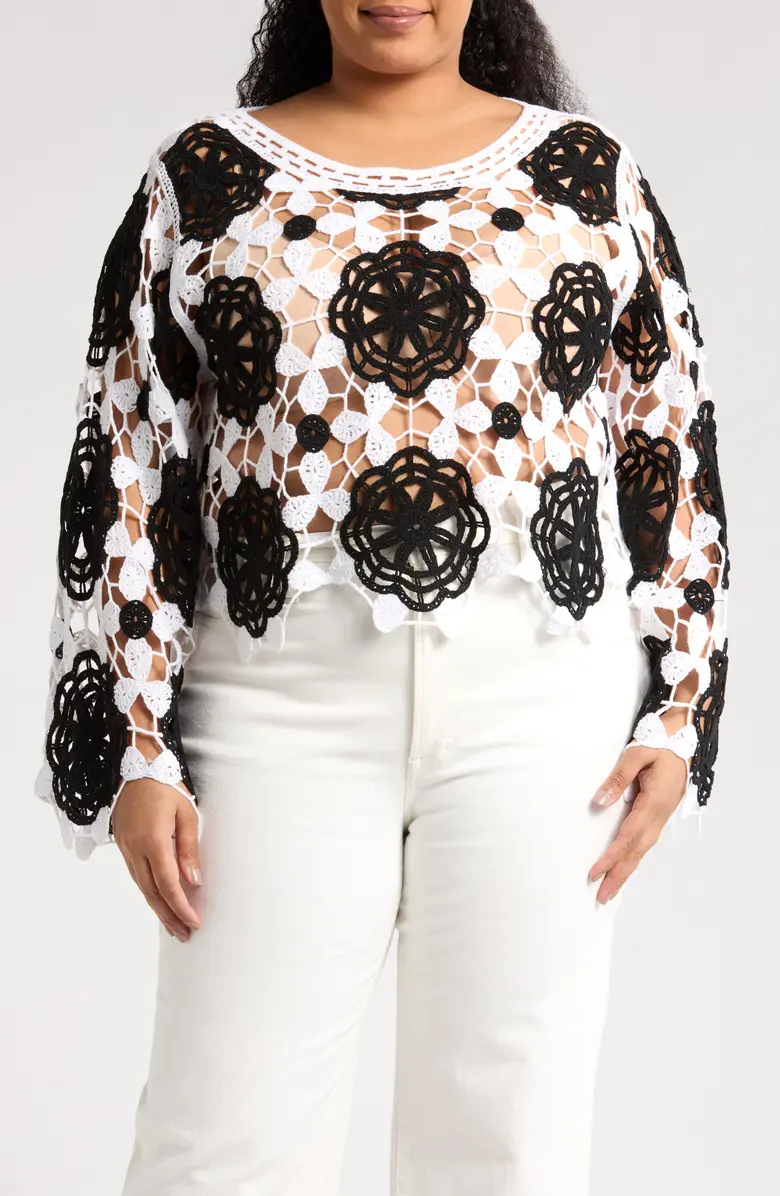 S006X Floral Crocheted Sweater