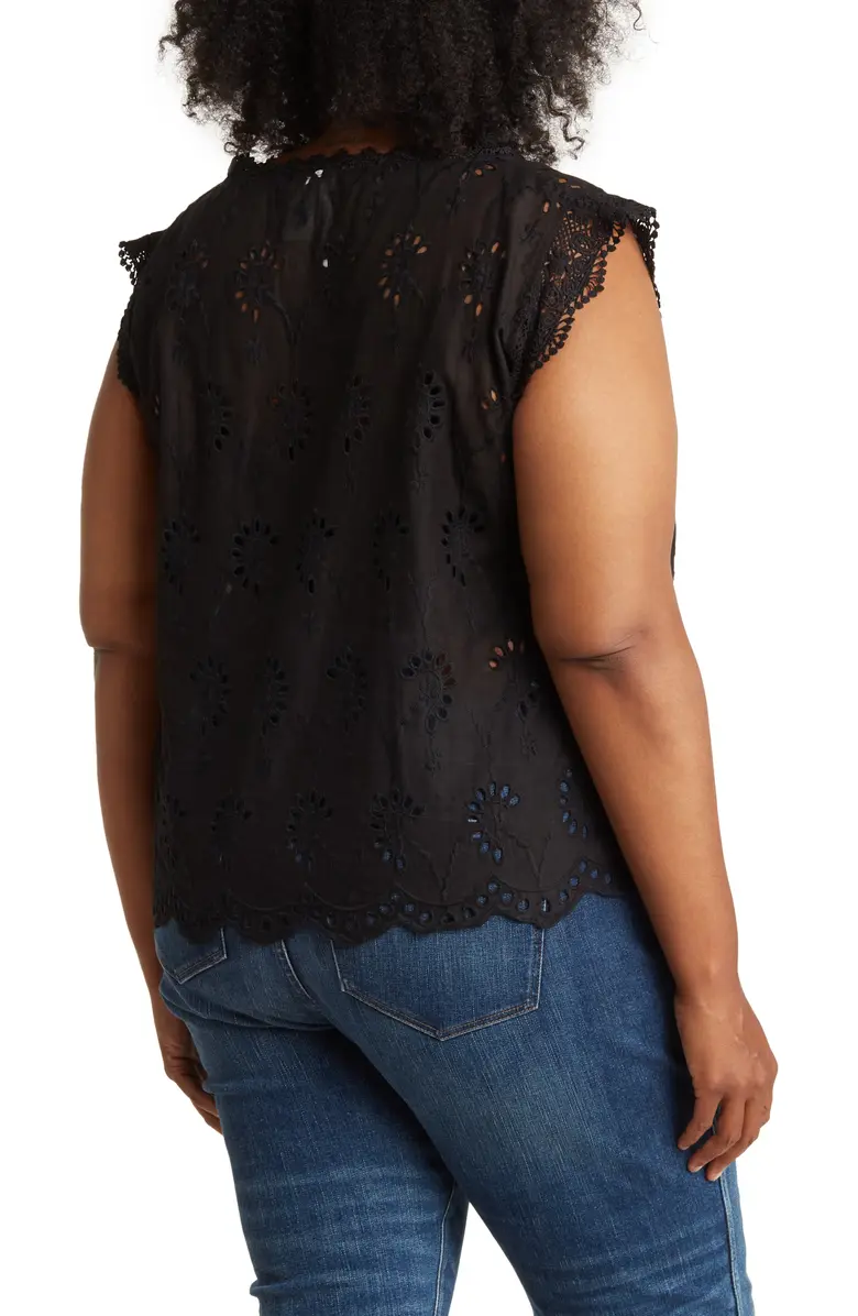 SB1096X Lace Trim Embroidered Eyelet Cotton Blouse