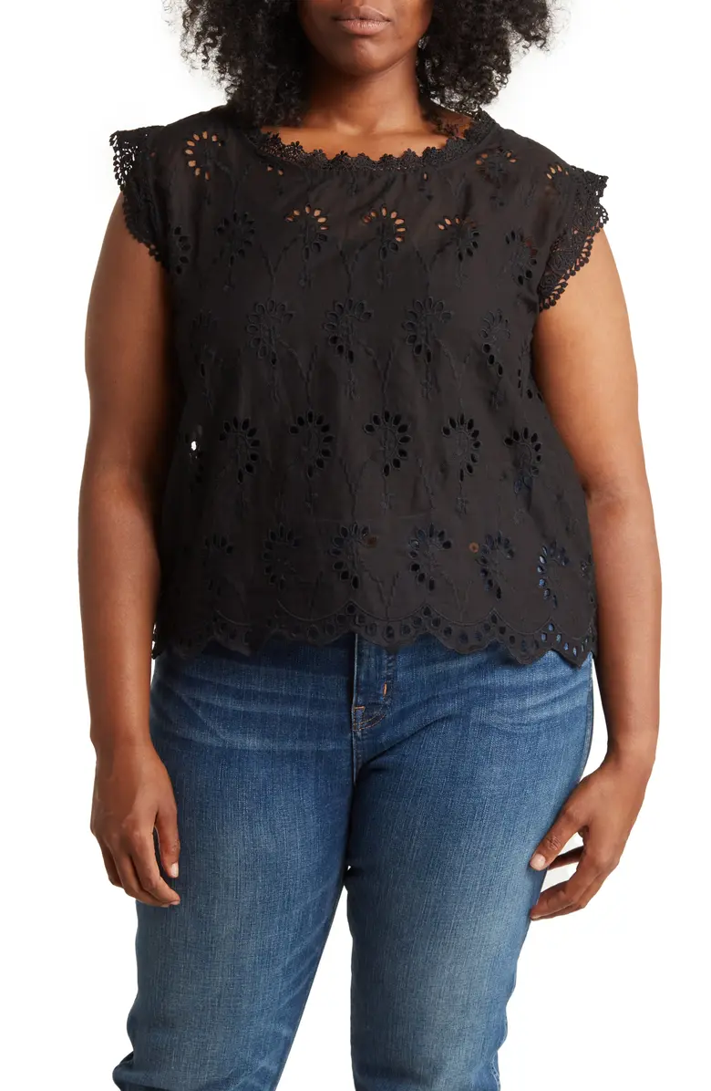 SB1096X Lace Trim Embroidered Eyelet Cotton Blouse