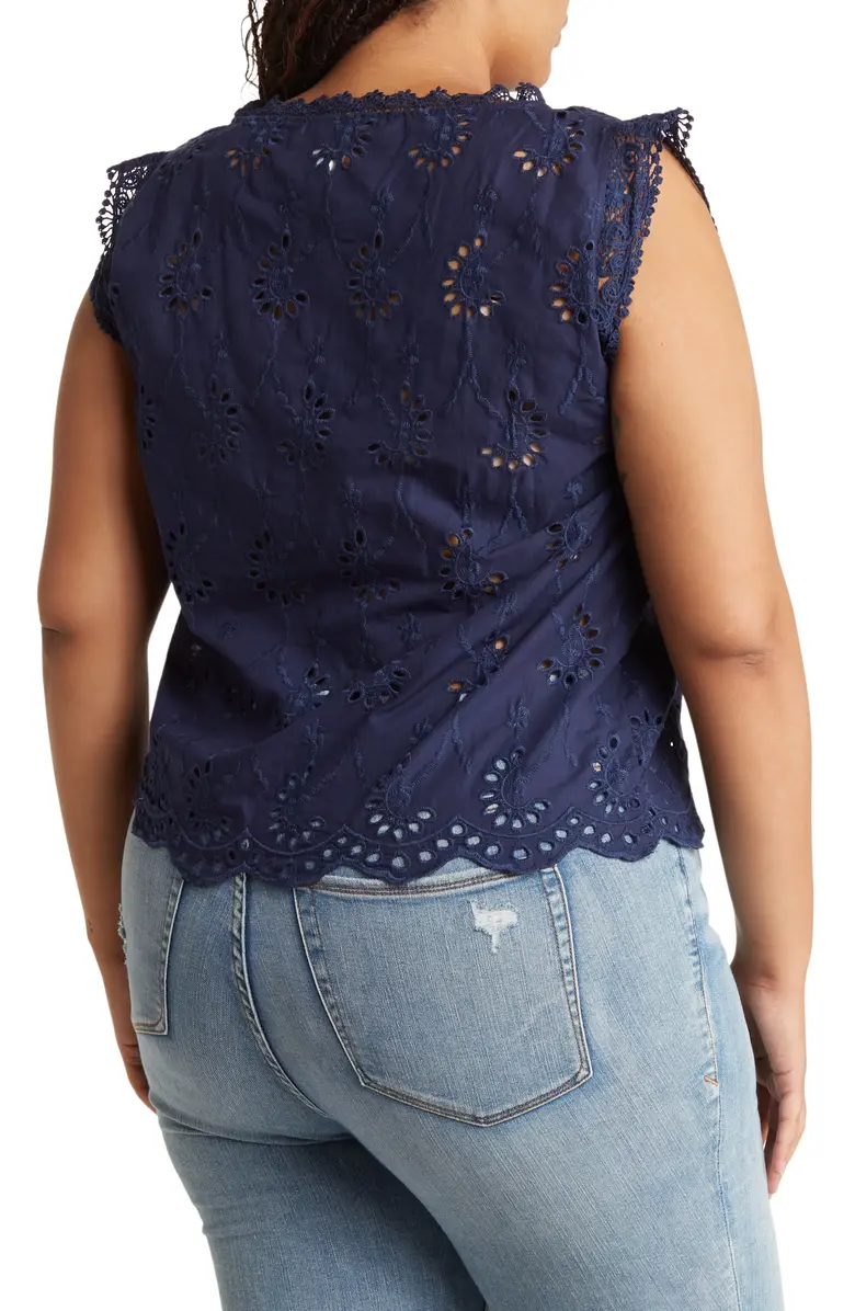 SB1096X Lace Trim Embroidered Eyelet Cotton Blouse