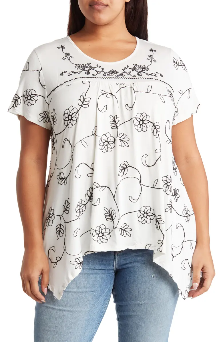 SB1101WX Floral Sharkbite Hem T-Shirt