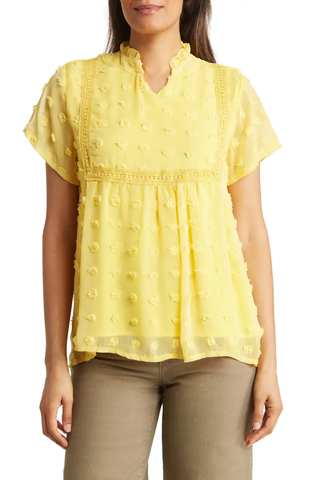 FG7226 Mixed Media Crochet Lace Top