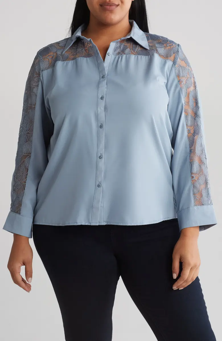 SB1244X Lace Inset Polished Button-Up Shirt