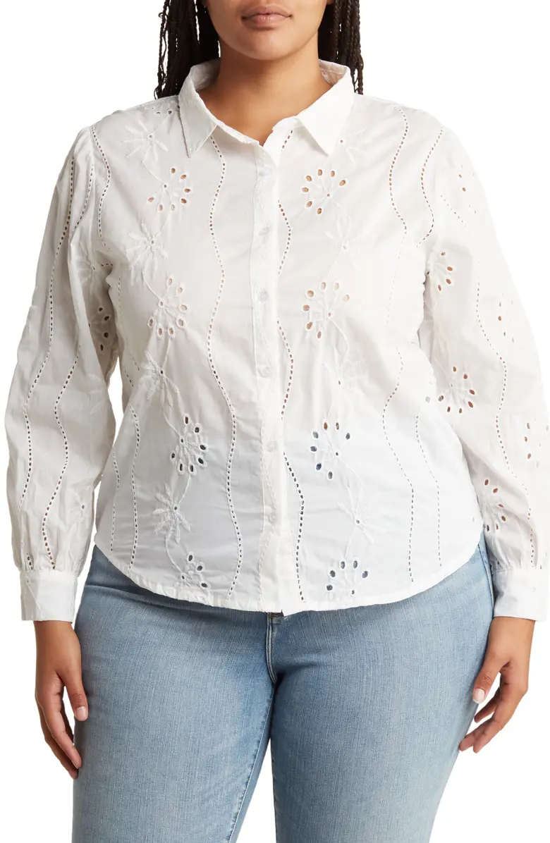 SB1322X Embroidered Eyelet Long Sleeve Button-Up Shirt