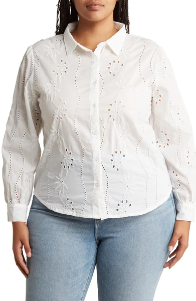 トップス lohen EYELET SHIRT Lands' End Women's Eyelet Split Neck Shirt X-Small White at