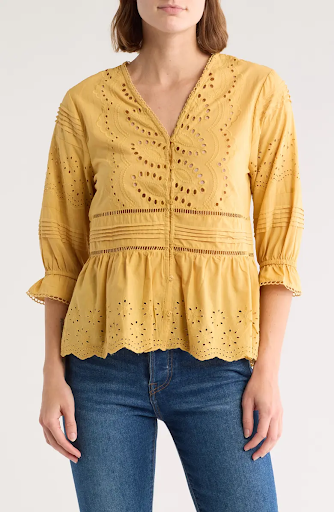 SB1326 Eyelet Peplum Shirt