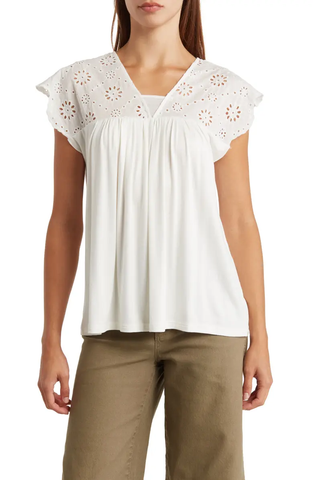 FG7226 Mixed Media Crochet Lace Top