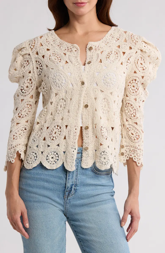 SB1422 Crochet Button Front Cardigan