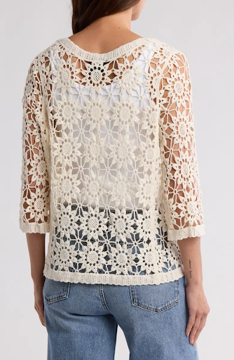 SB1498 Floral Crochet Tie Front Cardigan