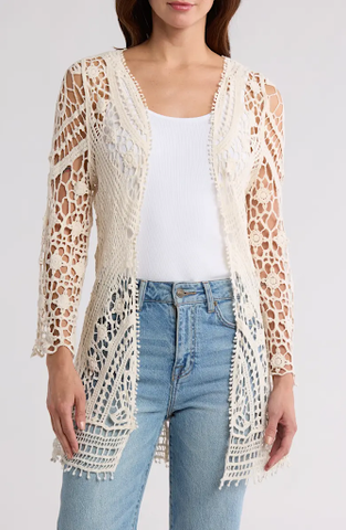 SB1422 Crochet Button Front Cardigan