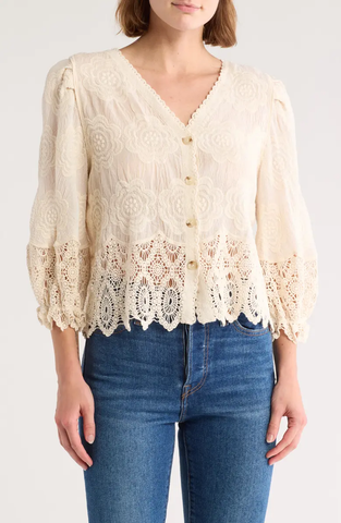 FG7226 Mixed Media Crochet Lace Top