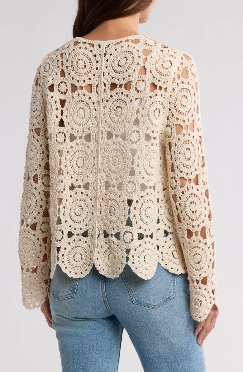 SB1826 Crochet Circle Button Front Cardigan