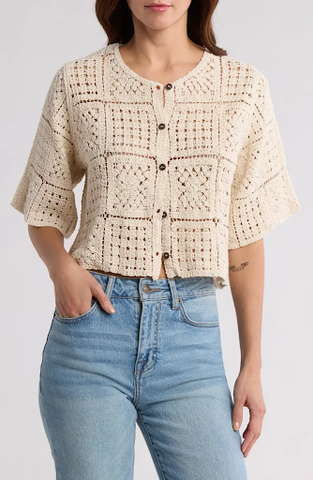 FG7226 Mixed Media Crochet Lace Top
