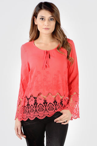 FG7226 Mixed Media Crochet Lace Top