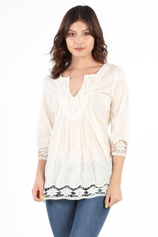 FG7226 Mixed Media Crochet Lace Top