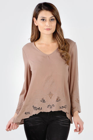 FG7226 Mixed Media Crochet Lace Top