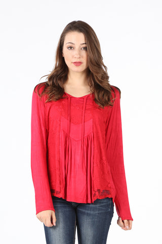 FG7226 Mixed Media Crochet Lace Top