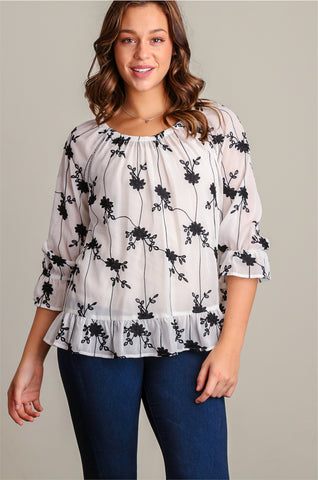 FG7226 Mixed Media Crochet Lace Top