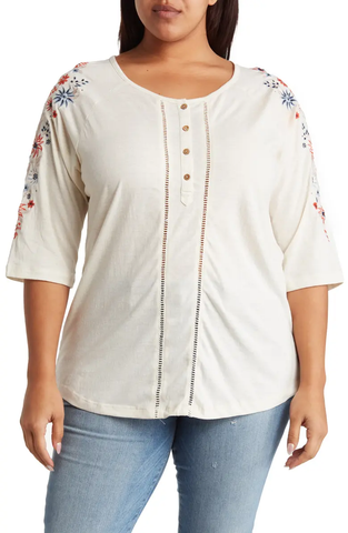 SB1244X Lace Inset Polished Button-Up Shirt