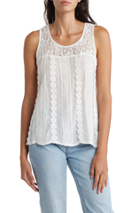 FG7226 Mixed Media Crochet Lace Top