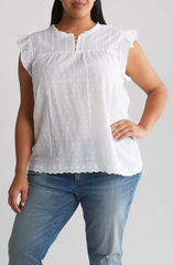 SB1007X Ruffle Sleeve Eyelet Blouse