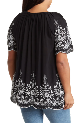 SB1196KX Embroidered Trim Peasant Tunic Top