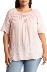 SB1196X Embroidered Trim Peasant Tunic Top