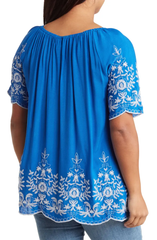 SB1196X Embroidered Trim Peasant Tunic Top