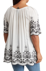 SB1196X Embroidered Trim Peasant Tunic Top