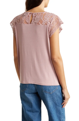 SB1212 Lace Cap Sleeve Mixed Media Top