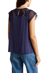 SB1212 Lace Cap Sleeve Mixed Media Top