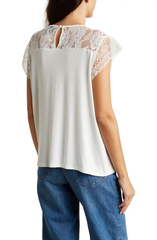 SB1212 Lace Cap Sleeve Mixed Media Top