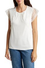 SB1212 Lace Cap Sleeve Mixed Media Top