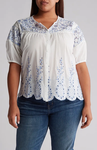 SB1090X Embroidered Eyelet Long Sleeve Button-Up Shirt