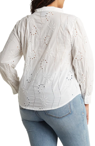 SB1322X Embroidered Eyelet Long Sleeve Button-Up Shirt