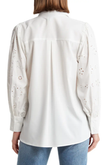 SB1340 Embroidered Eyelet Long Sleeve Button-Up Shirt