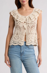 SB1465 Ruffle Cap Sleeve Button Front Top