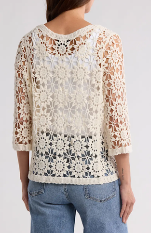 SB1498 Floral Crochet Tie Front Cardigan