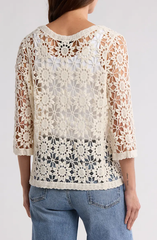 SB1498 Floral Crochet Tie Front Cardigan