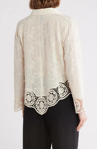 SB1888 Floral Embroidered Cotton Button-Up Shirt