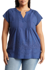 SB614X Pleated Embroidered Cotton Tunic Top