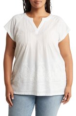 SB614X Pleated Embroidered Cotton Tunic Top