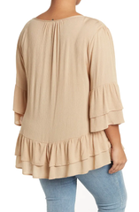 SB642X Tie Front Ruffle Waist Tunic