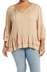 SB642X Tie Front Ruffle Waist Tunic