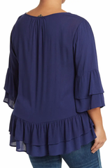 SB642X Tie Front Ruffle Waist Tunic